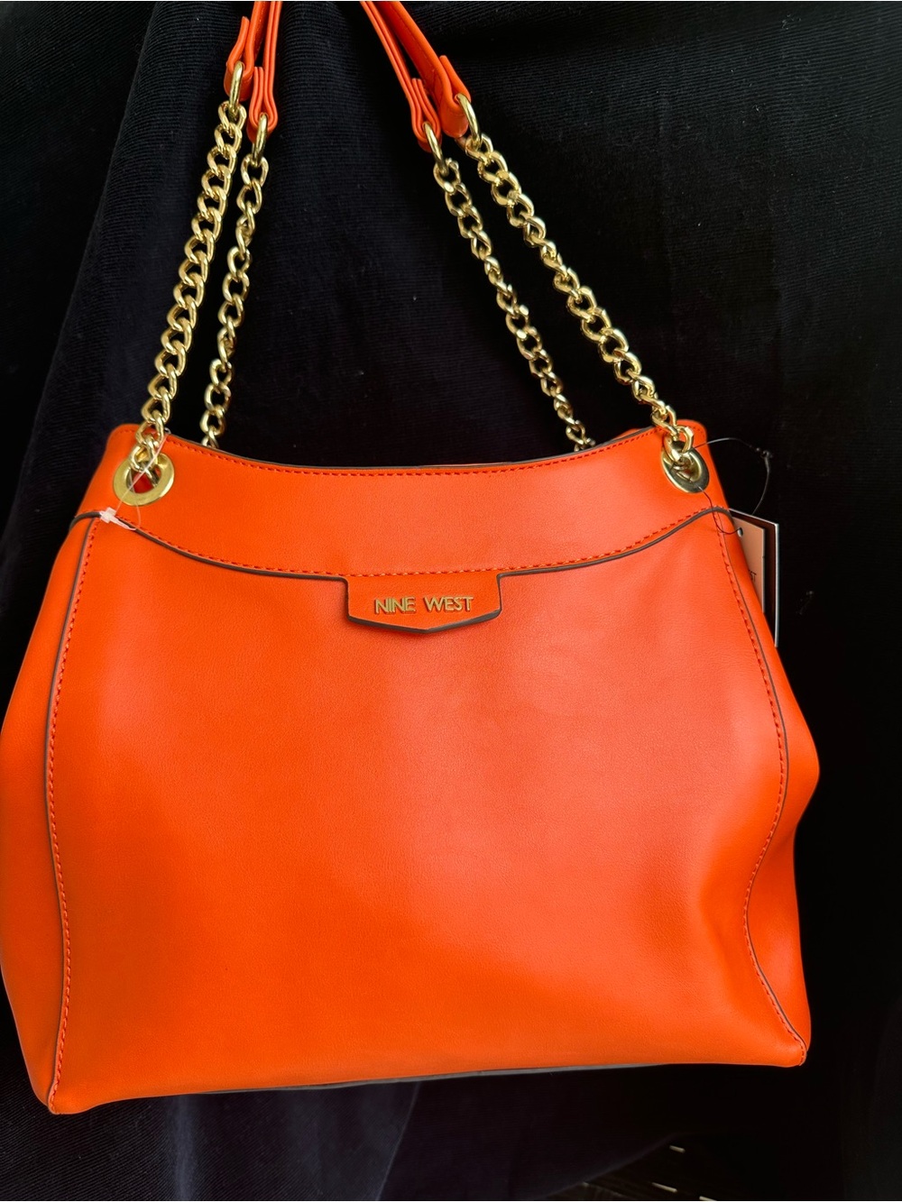 Nine West Camden Orange Shoulder Bag Gold Chain Strap NWT